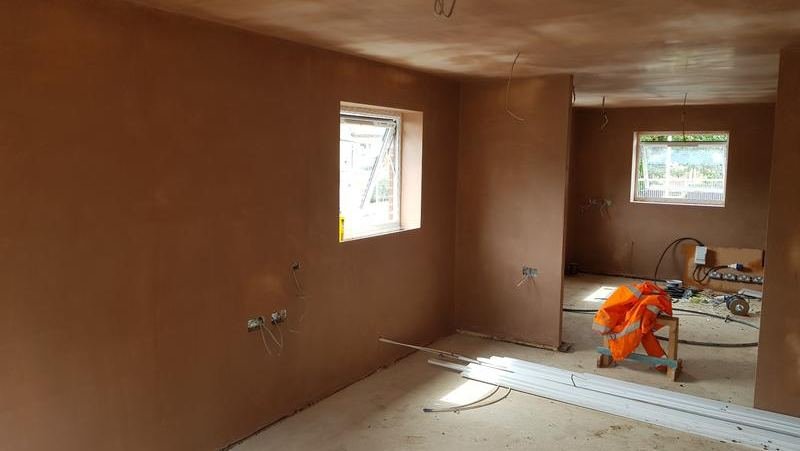 Room freshly boarded and plastered